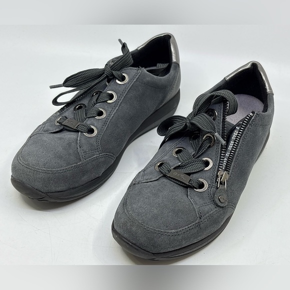 Ara High Soft Lace-Up Sneakers With Side Zipper In Gray & Black Size 7 - Picture 4 of 9